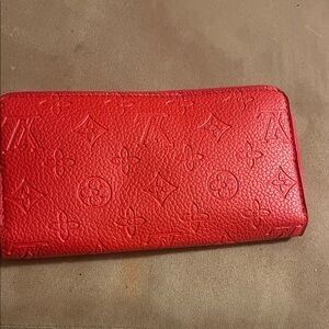 Louis Vuitton Red Monogram Embossed Zip-Around Wallet